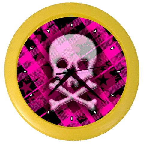 Pink Plaid Skull Color Wall Clock from ArtsNow.com Front