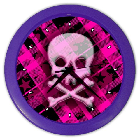 Pink Plaid Skull Color Wall Clock from ArtsNow.com Front