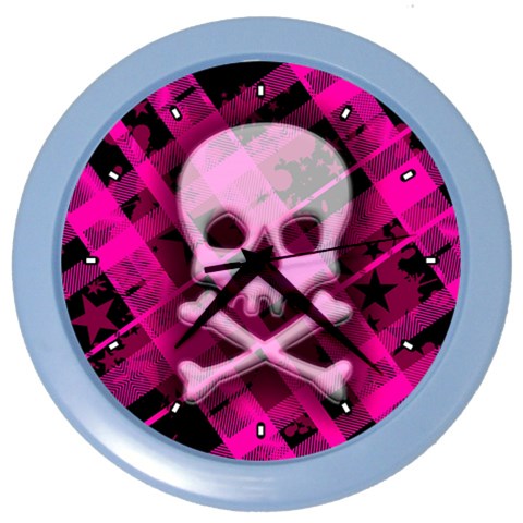 Pink Plaid Skull Color Wall Clock from ArtsNow.com Front