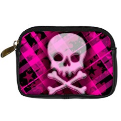 Pink Plaid Skull Digital Camera Leather Case from ArtsNow.com Front