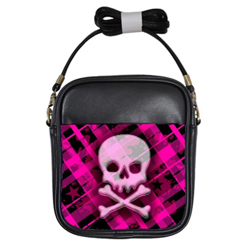 Pink Plaid Skull Girls Sling Bag from ArtsNow.com Front