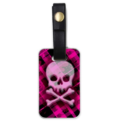 Pink Plaid Skull Luggage Tag (one side) from ArtsNow.com Front