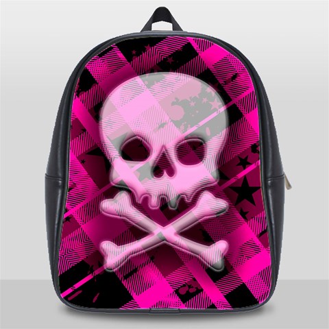 Pink Plaid Skull School Bag (XL) from ArtsNow.com Front