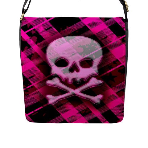 Pink Plaid Skull Flap Closure Messenger Bag (Large) from ArtsNow.com Front