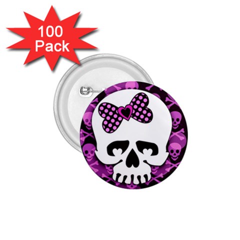 Pink Polka Dot Bow Skull 1.75  Button (100 pack)  from ArtsNow.com Front