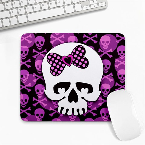 Pink Polka Dot Bow Skull Large Mousepad from ArtsNow.com Front