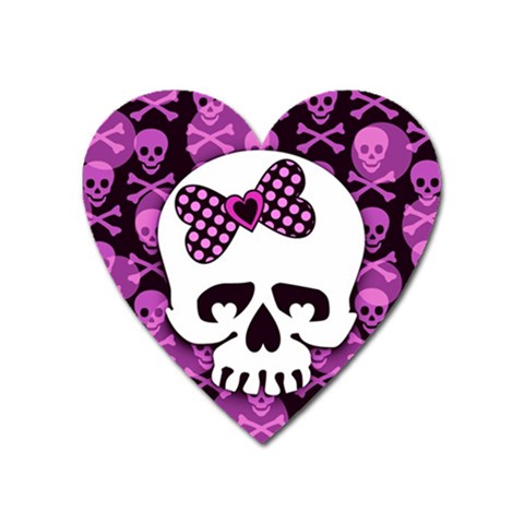 Pink Polka Dot Bow Skull Magnet (Heart) from ArtsNow.com Front