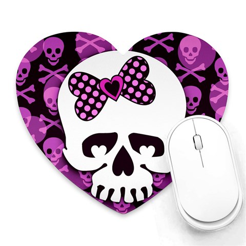 Pink Polka Dot Bow Skull Mousepad (Heart) from ArtsNow.com Front