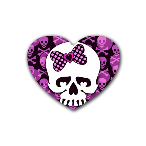 Pink Polka Dot Bow Skull Heart Coaster (4 pack) from ArtsNow.com Front