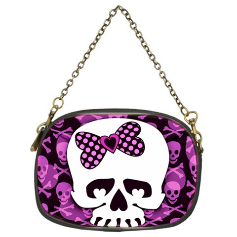 Pink Polka Dot Bow Skull Chain Purse (Two Sides) from ArtsNow.com Front