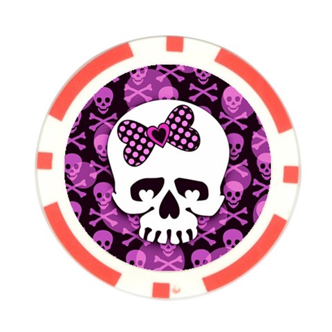 Pink Polka Dot Bow Skull Poker Chip Card Guard (10 pack) from ArtsNow.com Front