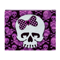 Pink Polka Dot Bow Skull Cosmetic Bag (XL) from ArtsNow.com Back