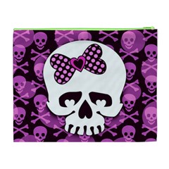 Pink Polka Dot Bow Skull Cosmetic Bag (XL) from ArtsNow.com Back