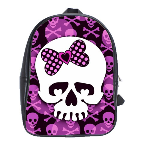 Pink Polka Dot Bow Skull School Bag (Large) from ArtsNow.com Front