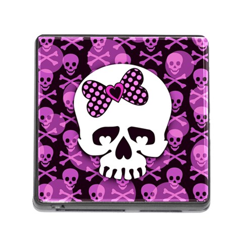 Pink Polka Dot Bow Skull Memory Card Reader with Storage (Square) from ArtsNow.com Front