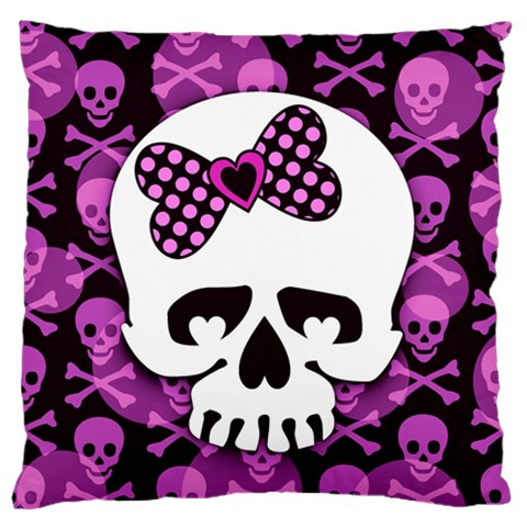 Pink Polka Dot Bow Skull Large Cushion Case (One Side) from ArtsNow.com Front