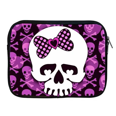 Pink Polka Dot Bow Skull Apple iPad 2/3/4 Zipper Case from ArtsNow.com Front