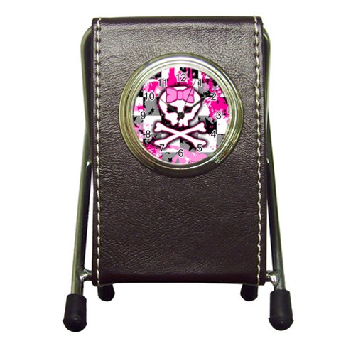 Pink Skull Scene Girl Pen Holder Desk Clock from ArtsNow.com Front