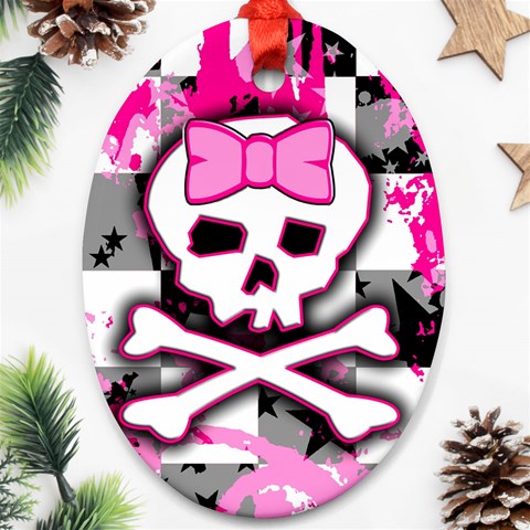 Pink Skull Scene Girl Oval Ornament (Two Sides) from ArtsNow.com Back