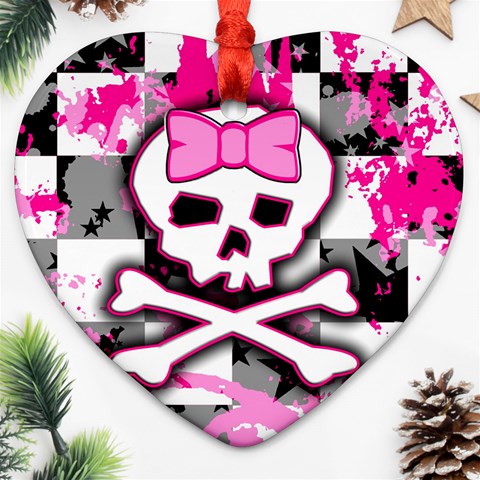 Pink Skull Scene Girl Heart Ornament (Two Sides) from ArtsNow.com Back