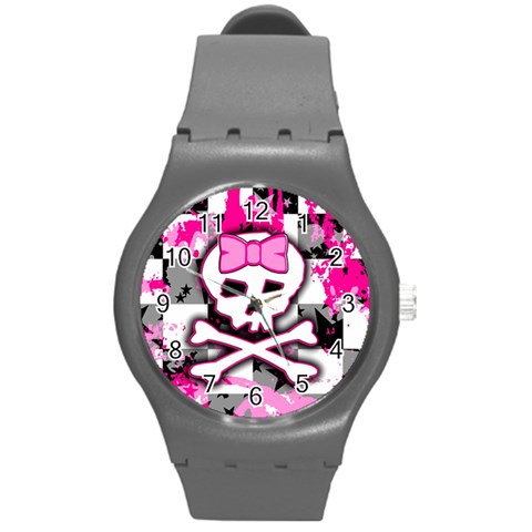 Pink Skull Scene Girl Round Plastic Sport Watch Medium from ArtsNow.com Front