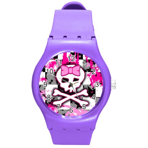 Pink Skull Scene Girl Round Plastic Sport Watch Medium from ArtsNow.com Front