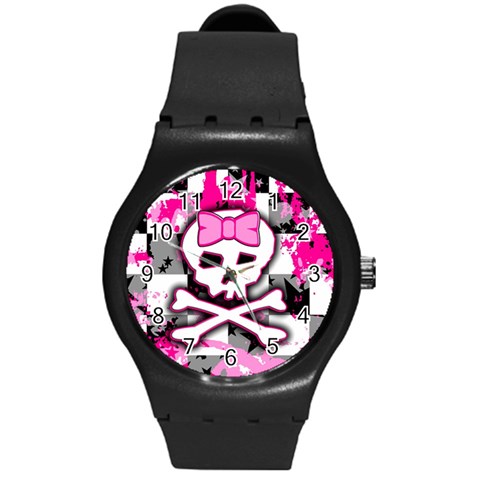 Pink Skull Scene Girl Round Plastic Sport Watch Medium from ArtsNow.com Front