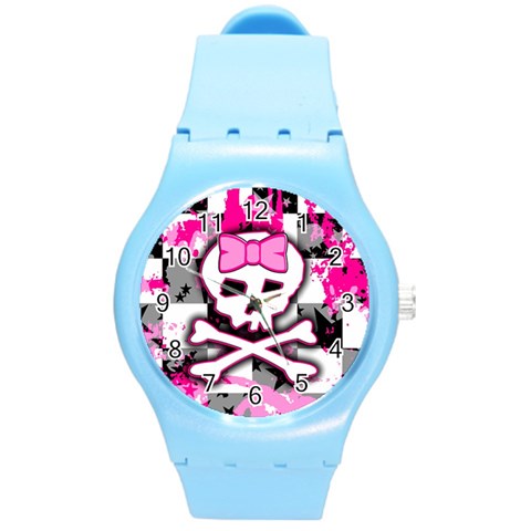 Pink Skull Scene Girl Round Plastic Sport Watch Medium from ArtsNow.com Front