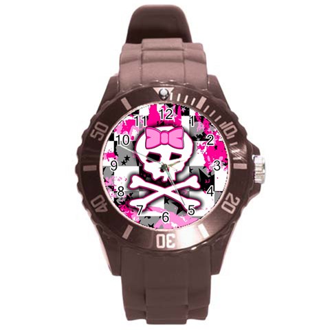 Pink Skull Scene Girl Round Plastic Sport Watch Large from ArtsNow.com Front