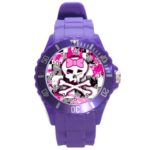 Pink Skull Scene Girl Round Plastic Sport Watch Large from ArtsNow.com Front