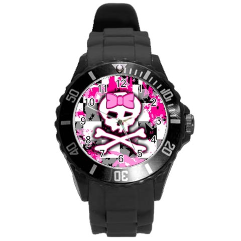 Pink Skull Scene Girl Round Plastic Sport Watch Large from ArtsNow.com Front