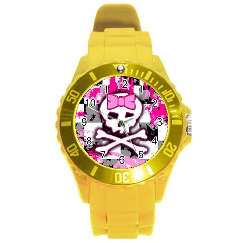 Pink Skull Scene Girl Round Plastic Sport Watch Large from ArtsNow.com Front