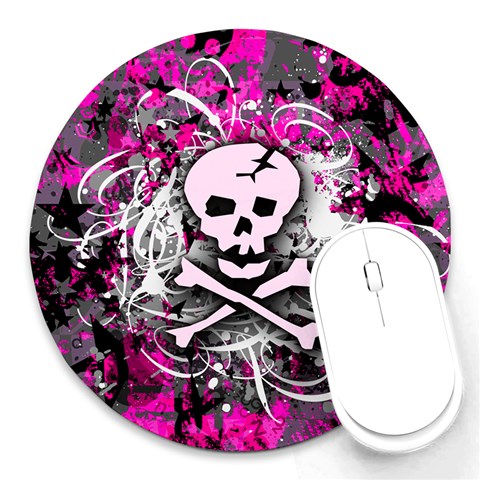 Pink Skull Splatter Round Mousepad from ArtsNow.com Front