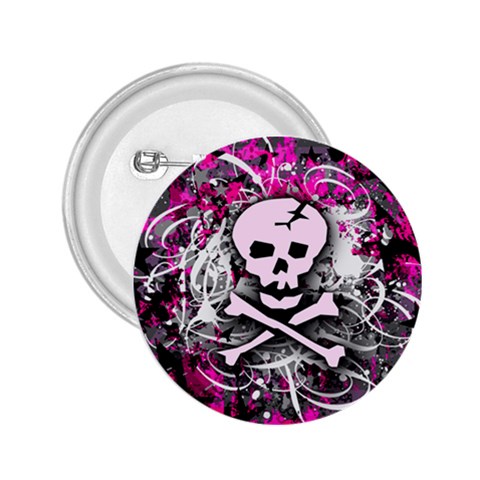 Pink Skull Splatter 2.25  Button from ArtsNow.com Front