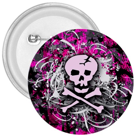 Pink Skull Splatter 3  Button from ArtsNow.com Front