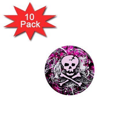 Pink Skull Splatter 1  Mini Magnet (10 pack)  from ArtsNow.com Front