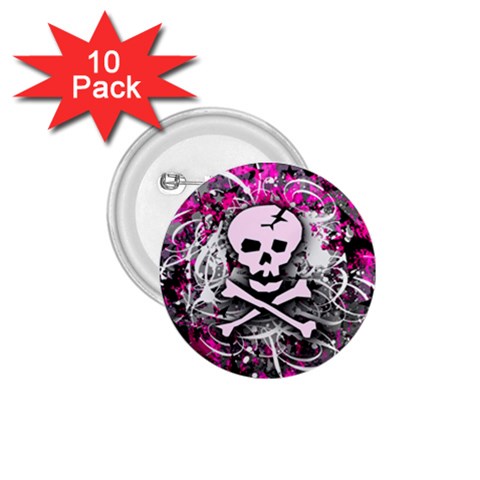 Pink Skull Splatter 1.75  Button (10 pack)  from ArtsNow.com Front