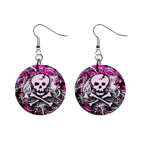 Pink Skull Splatter 1  Button Earrings from ArtsNow.com Front