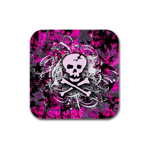 Pink Skull Splatter Rubber Square Coaster (4 pack) from ArtsNow.com Front