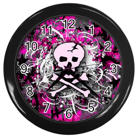 Pink Skull Splatter Wall Clock (Black) from ArtsNow.com Front