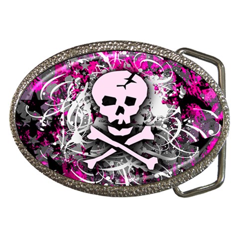 Pink Skull Splatter Belt Buckle from ArtsNow.com Front