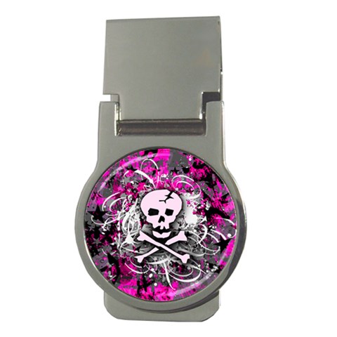 Pink Skull Splatter Money Clip (Round) from ArtsNow.com Front