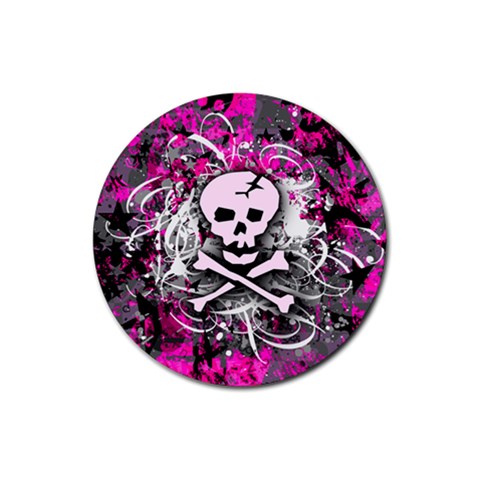 Pink Skull Splatter Rubber Coaster (Round) from ArtsNow.com Front