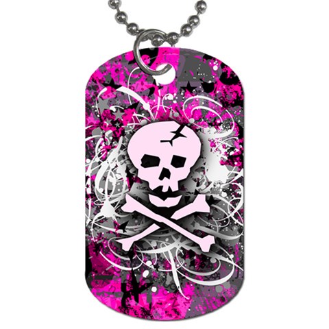 Pink Skull Splatter Dog Tag (One Side) from ArtsNow.com Front