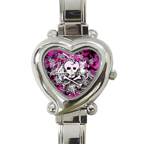 Pink Skull Splatter Heart Italian Charm Watch from ArtsNow.com Front