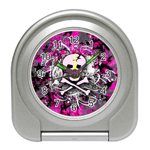 Pink Skull Splatter Travel Alarm Clock from ArtsNow.com Front