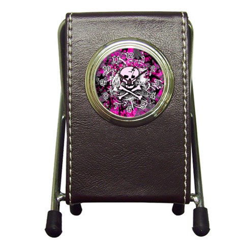 Pink Skull Splatter Pen Holder Desk Clock from ArtsNow.com Front