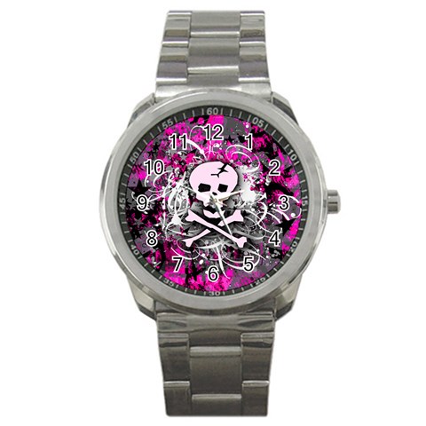 Pink Skull Splatter Sport Metal Watch from ArtsNow.com Front