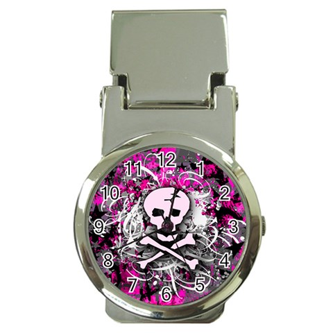 Pink Skull Splatter Money Clip Watch from ArtsNow.com Front