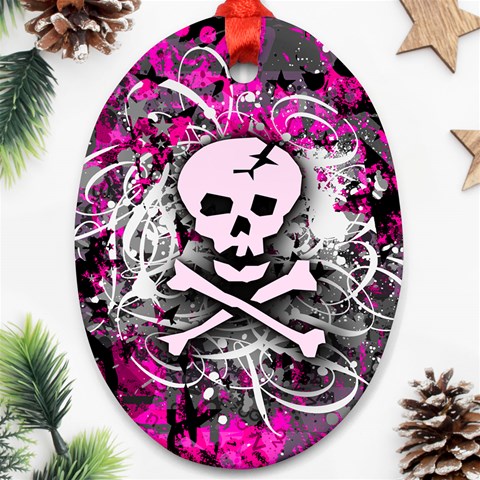 Pink Skull Splatter Oval Ornament (Two Sides) from ArtsNow.com Back